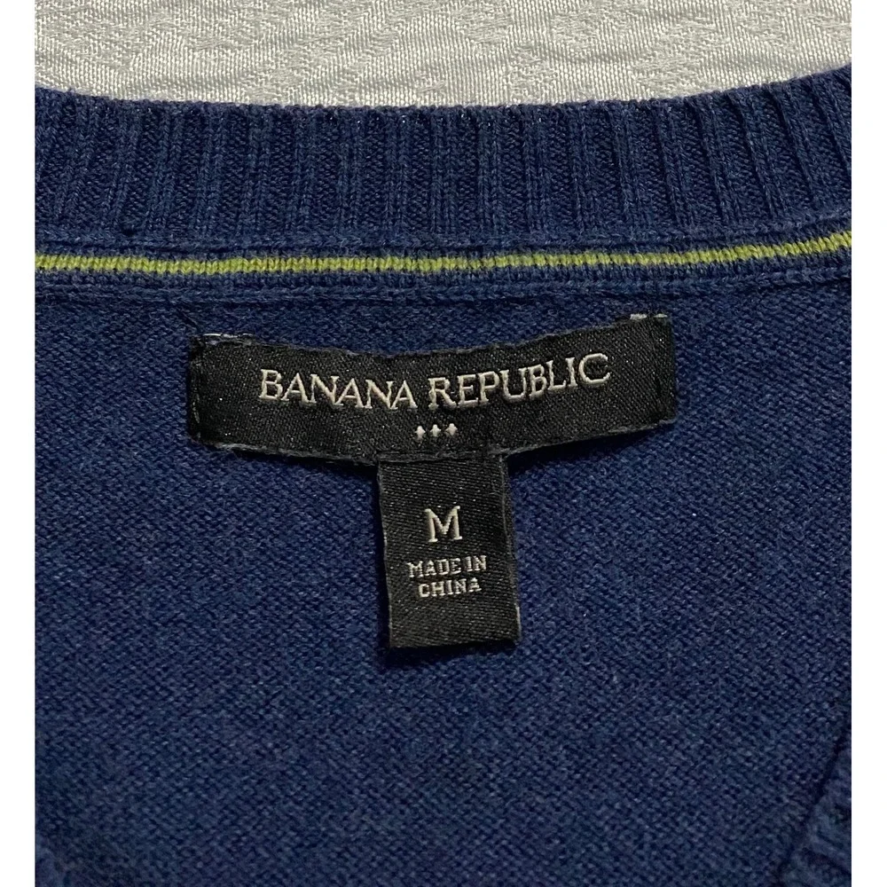 Banana Republic Mens V‎ Neck Sweater Medium Blue Cotton Knit Long Sleeve